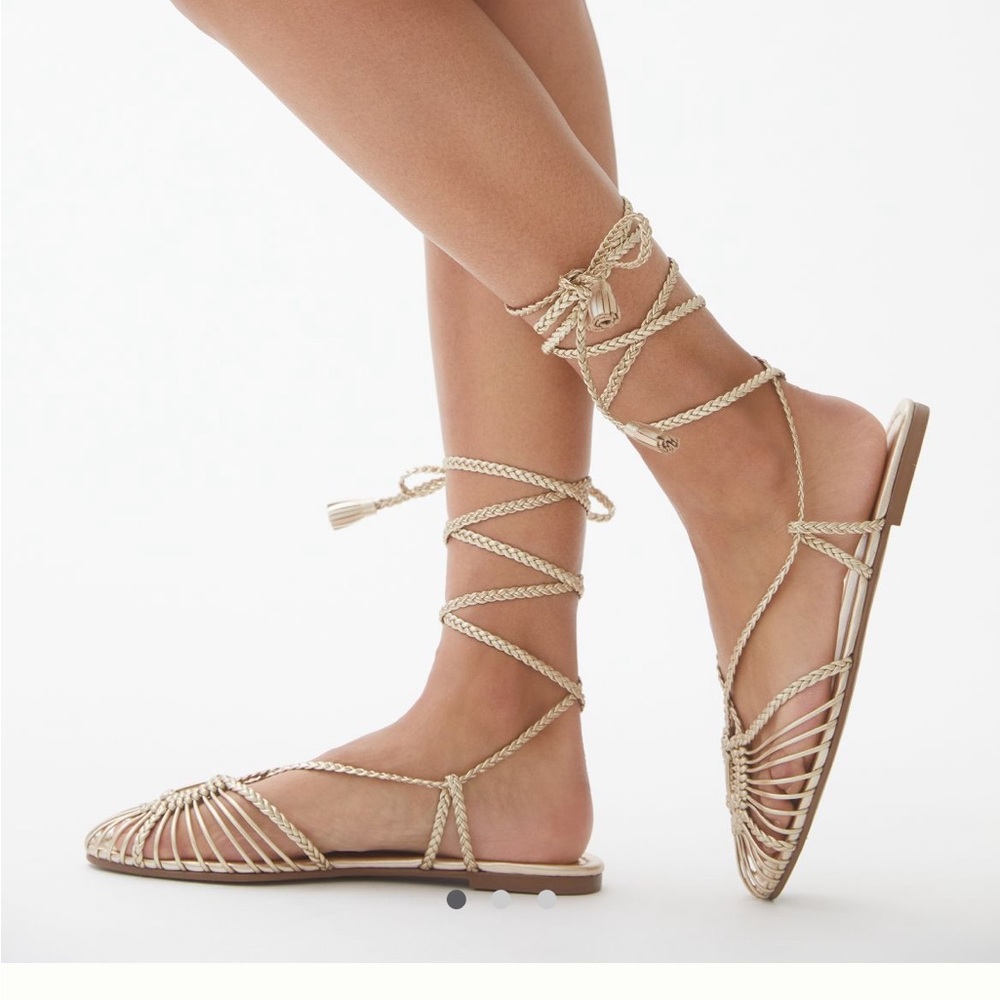 NWT Anthropologie gold lace up flats